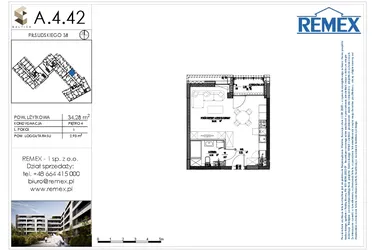 Rzut - Mieszkanie na sprzedaż 1 pokój o powierzchni 34,22 m² - numer A.4.42 w Osiedle BALTICA