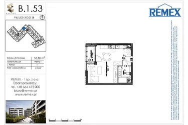 Rzut - Mieszkanie na sprzedaż 1 pokój o powierzchni 35,74 m² - numer B.1.53 w Osiedle BALTICA