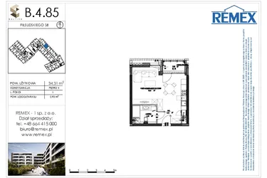 Rzut - Mieszkanie na sprzedaż 1 pokój o powierzchni 34 m² - numer B.4.85 w Osiedle BALTICA