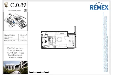 Rzut - Mieszkanie na sprzedaż 1 pokój o powierzchni 27,52 m² - numer C.0.89 w Osiedle BALTICA