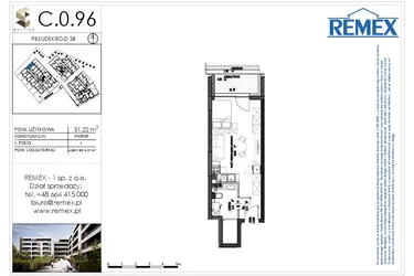 Rzut - Mieszkanie na sprzedaż 1 pokój o powierzchni 31,05 m² - numer C.0.96 w Osiedle BALTICA