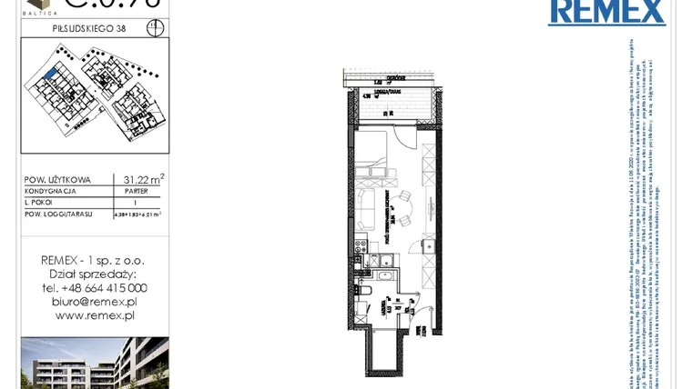 Rzut - Mieszkanie na sprzedaż 1 pokój o powierzchni 31,05 m² - numer C.0.96 w Osiedle BALTICA