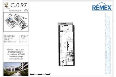 Rzut - Mieszkanie na sprzedaż 1 pokój o powierzchni 29,29 m² - numer C.0.97 w Osiedle BALTICA