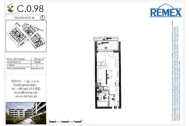 Rzut - Mieszkanie na sprzedaż 1 pokój o powierzchni 29,29 m² - numer C.0.98 w Osiedle BALTICA