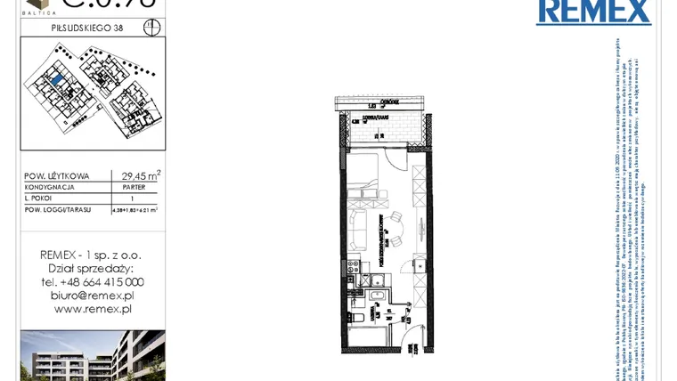 Rzut - Mieszkanie na sprzedaż 1 pokój o powierzchni 29,29 m² - numer C.0.98 w Osiedle BALTICA