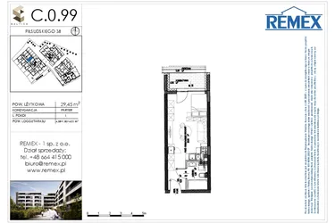 Rzut - Mieszkanie na sprzedaż 1 pokój o powierzchni 29,39 m² - numer C.0.99 w Osiedle BALTICA