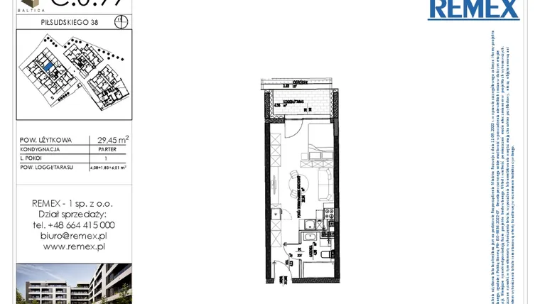 Rzut - Mieszkanie na sprzedaż 1 pokój o powierzchni 29,39 m² - numer C.0.99 w Osiedle BALTICA