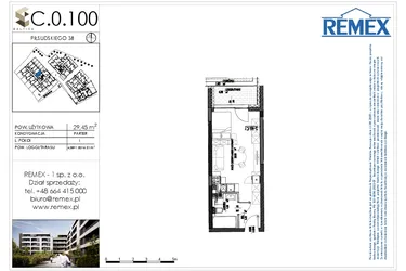 Rzut - Mieszkanie na sprzedaż 1 pokój o powierzchni 29,33 m² - numer C.0.100 w Osiedle BALTICA