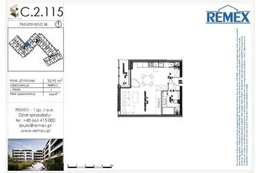 Rzut - Mieszkanie na sprzedaż 1 pokój o powierzchni 35,84 m² - numer C.2.115 w Osiedle BALTICA
