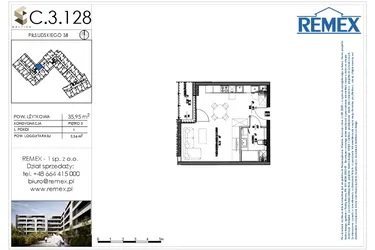 Rzut - Mieszkanie na sprzedaż 1 pokój o powierzchni 35,65 m² - numer C.3.128 w Osiedle BALTICA