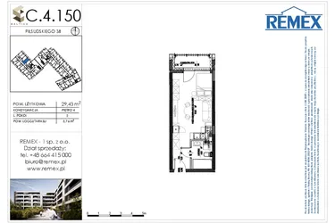 Rzut - Mieszkanie na sprzedaż 1 pokój o powierzchni 29,34 m² - numer C.4.150 w Osiedle BALTICA