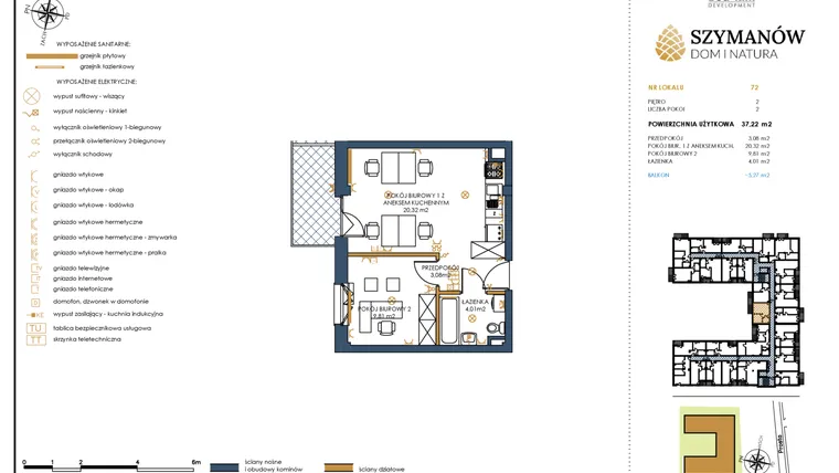 Rzut - Lokal użytkowy na sprzedaż 2 pokoje o powierzchni 37,22 m² - numer 72 w Szymanów Dom i Natura