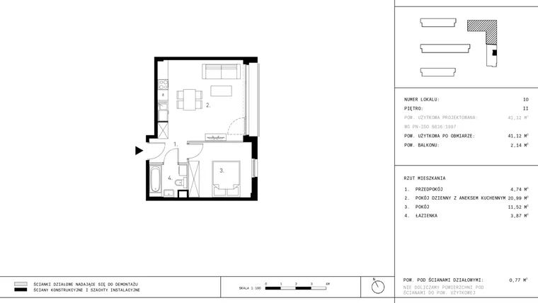 Rzut - Mieszkanie na sprzedaż 2 pokoje o powierzchni 41,12 m² - numer D3.2 w Wynalazek 3A
