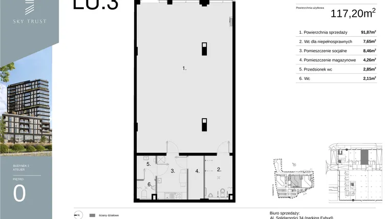 Rzut - Lokal użytkowy na sprzedaż 1 pokój o powierzchni 117,2 m² - numer LU3 w Sky Trust etap II