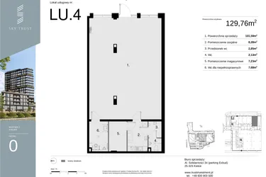Rzut - Lokal użytkowy na sprzedaż 1 pokój o powierzchni 129,76 m² - numer LU4 w Sky Trust etap II