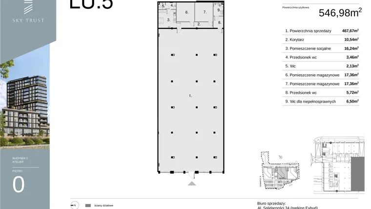 Rzut - Lokal użytkowy na sprzedaż 1 pokój o powierzchni 546,98 m² - numer LU5 w Sky Trust etap II