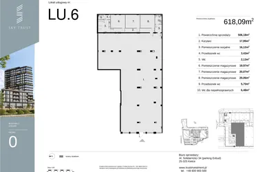 Rzut - Lokal użytkowy na sprzedaż 1 pokój o powierzchni 618,09 m² - numer LU6 w Sky Trust etap II