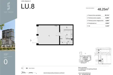 Rzut - Lokal użytkowy na sprzedaż 1 pokój o powierzchni 48,25 m² - numer LU8 w Sky Trust etap II