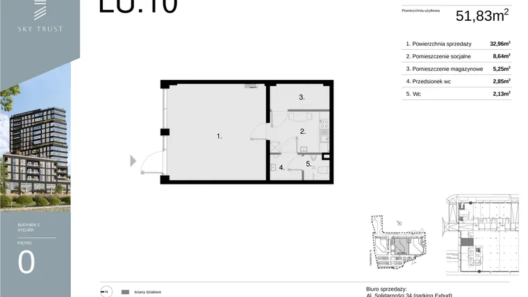 Rzut - Lokal użytkowy na sprzedaż 1 pokój o powierzchni 51,83 m² - numer LU10 w Sky Trust etap II