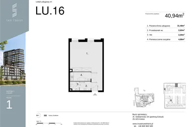 Rzut - Lokal użytkowy na sprzedaż 1 pokój o powierzchni 40,94 m² - numer LU16 w Sky Trust etap II