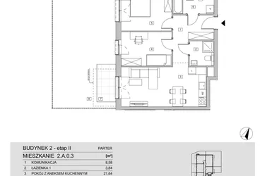 Rzut - Mieszkanie na sprzedaż 3 pokoje o powierzchni 62,82 m² - numer 2.A.0.3 w ATAL Apollina II