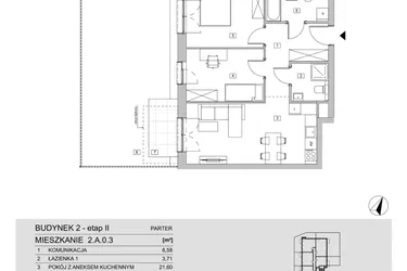 Rzut - Mieszkanie na sprzedaż 3 pokoje o powierzchni 62,65 m² - numer 2.A.0.3 w ATAL Apollina II