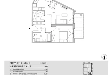 Rzut - Mieszkanie na sprzedaż 2 pokoje o powierzchni 53,67 m² - numer 2.A.1.9 w ATAL Apollina II