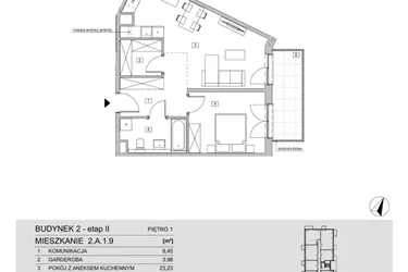 Rzut - Mieszkanie na sprzedaż 2 pokoje o powierzchni 53,68 m² - numer 2.A.1.9 w ATAL Apollina II