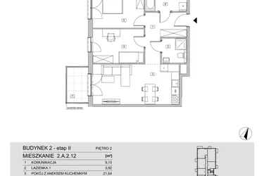 Rzut - Mieszkanie na sprzedaż 3 pokoje o powierzchni 64,06 m² - numer 2.A.2.12 w ATAL Apollina II