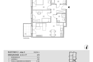Rzut - Mieszkanie na sprzedaż 3 pokoje o powierzchni 64,25 m² - numer 2.A.3.17 w ATAL Apollina II