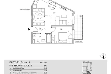 Rzut - Mieszkanie na sprzedaż 2 pokoje o powierzchni 53,64 m² - numer 2.A.3.19 w ATAL Apollina II