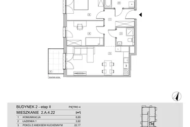 Rzut - Mieszkanie na sprzedaż 3 pokoje o powierzchni 64,18 m² - numer 2.A.4.22 w ATAL Apollina II