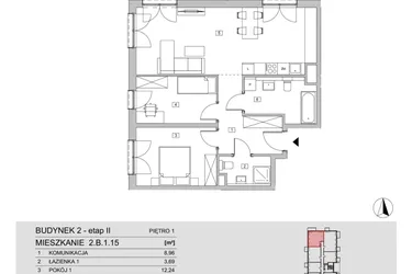 Rzut - Mieszkanie na sprzedaż 3 pokoje o powierzchni 73,49 m² - numer 2.B.1.15 w ATAL Apollina II