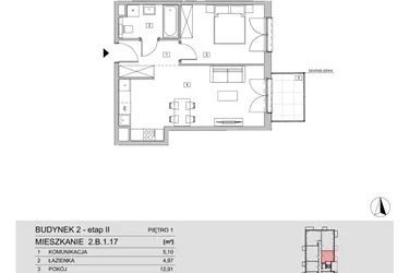Rzut - Mieszkanie na sprzedaż 2 pokoje o powierzchni 45,96 m² - numer 2.B.1.17 w ATAL Apollina II