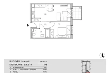 Rzut - Mieszkanie na sprzedaż 2 pokoje o powierzchni 45,98 m² - numer 2.B.2.18 w ATAL Apollina II