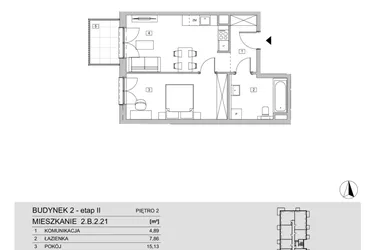 Rzut - Mieszkanie na sprzedaż 2 pokoje o powierzchni 46,61 m² - numer 2.B.2.21 w ATAL Apollina II