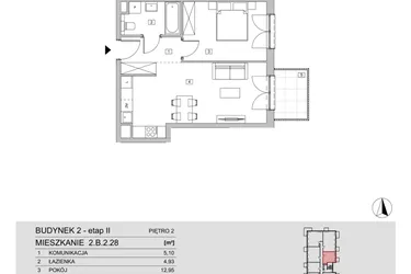 Rzut - Mieszkanie na sprzedaż 2 pokoje o powierzchni 46,16 m² - numer 2.B.2.28 w ATAL Apollina II