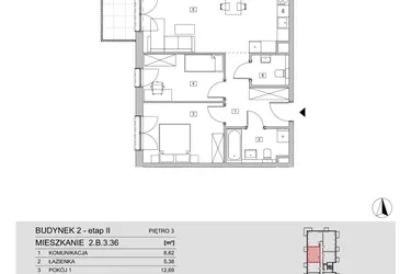 Rzut - Mieszkanie na sprzedaż 3 pokoje o powierzchni 65,6 m² - numer 2.B.3.36 w ATAL Apollina II