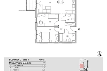 Rzut - Mieszkanie na sprzedaż 3 pokoje o powierzchni 65,7 m² - numer 2.B.3.36 w ATAL Apollina II