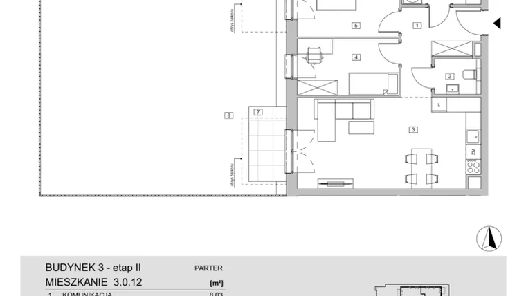 Rzut - Mieszkanie na sprzedaż 3 pokoje o powierzchni 64,02 m² - numer 3.0.12 w ATAL Apollina II