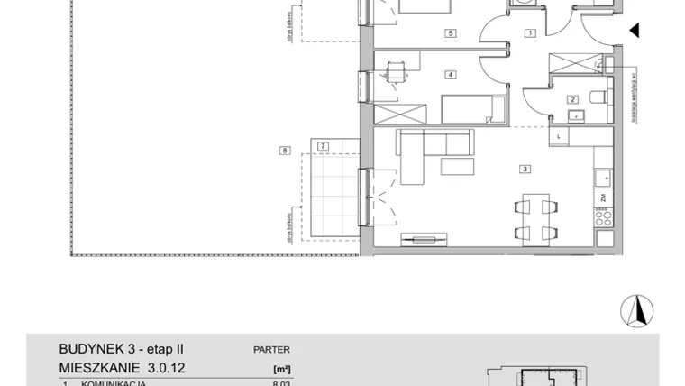 Rzut - Mieszkanie na sprzedaż 3 pokoje o powierzchni 64,11 m² - numer 3.0.12 w ATAL Apollina II