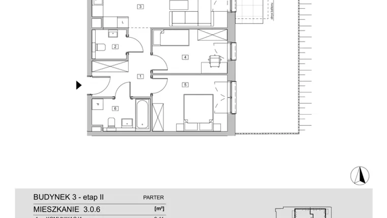 Rzut - Mieszkanie na sprzedaż 3 pokoje o powierzchni 64,27 m² - numer 3.0.6 w ATAL Apollina II