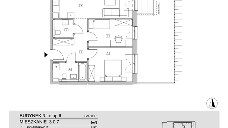 Rzut - Mieszkanie na sprzedaż 3 pokoje o powierzchni 65,71 m² - numer 3.0.7 w ATAL Apollina II