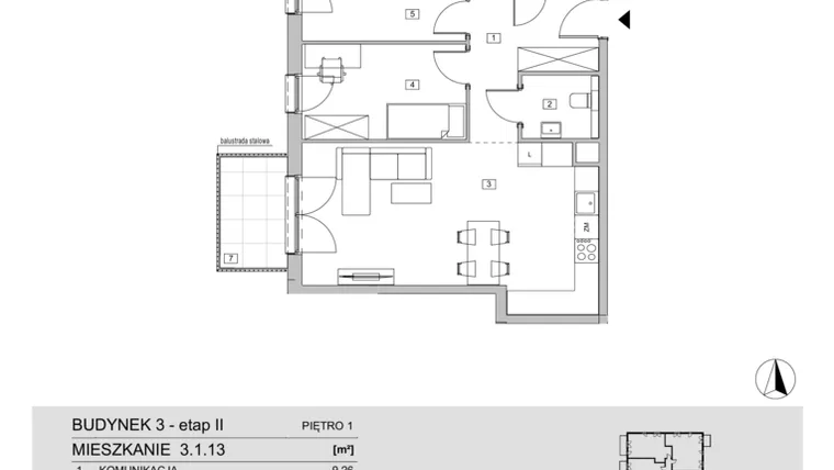 Rzut - Mieszkanie na sprzedaż 3 pokoje o powierzchni 68,02 m² - numer 3.1.13 w ATAL Apollina II