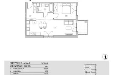 Rzut - Mieszkanie na sprzedaż 2 pokoje o powierzchni 53,32 m² - numer 3.2.35 w ATAL Apollina II