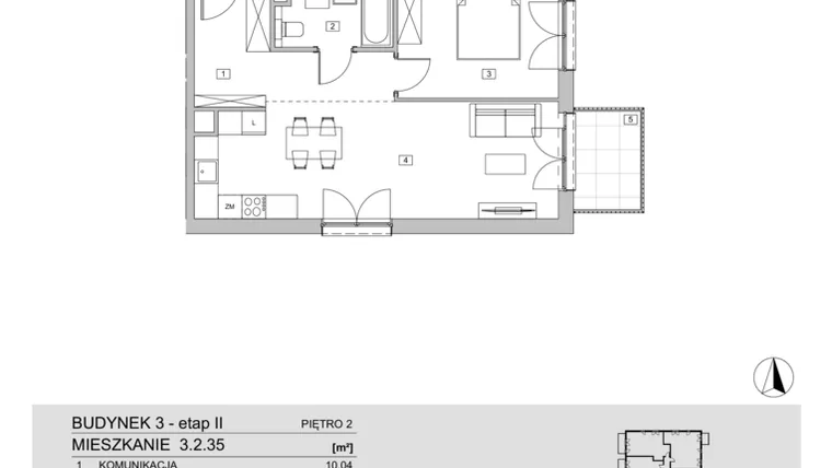 Rzut - Mieszkanie na sprzedaż 2 pokoje o powierzchni 53,32 m² - numer 3.2.35 w ATAL Apollina II