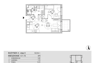 Rzut - Mieszkanie na sprzedaż 2 pokoje o powierzchni 43,45 m² - numer 4.1.13 w ATAL Apollina II