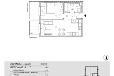 Rzut - Mieszkanie na sprzedaż 2 pokoje o powierzchni 43,86 m² - numer 4.1.17 w ATAL Apollina II