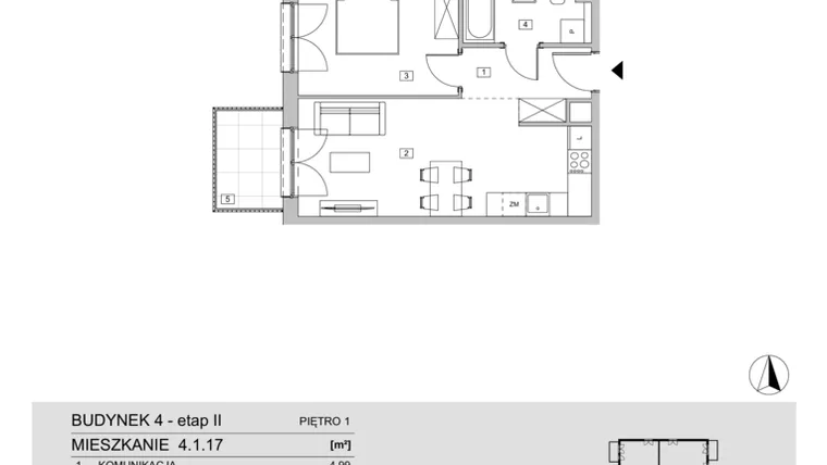Rzut - Mieszkanie na sprzedaż 2 pokoje o powierzchni 43,74 m² - numer 4.1.17 w ATAL Apollina II