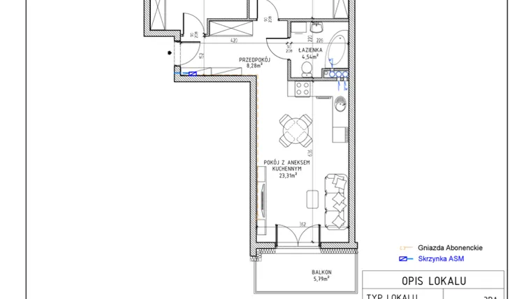 Rzut - Mieszkanie na sprzedaż 3 pokoje o powierzchni 61,64 m² - numer 26 w Harmonia bud. M3